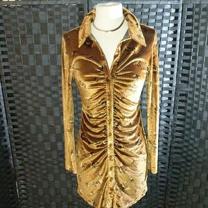 House of Harlow 1960 Gold Velvet Long Sleeve Dress